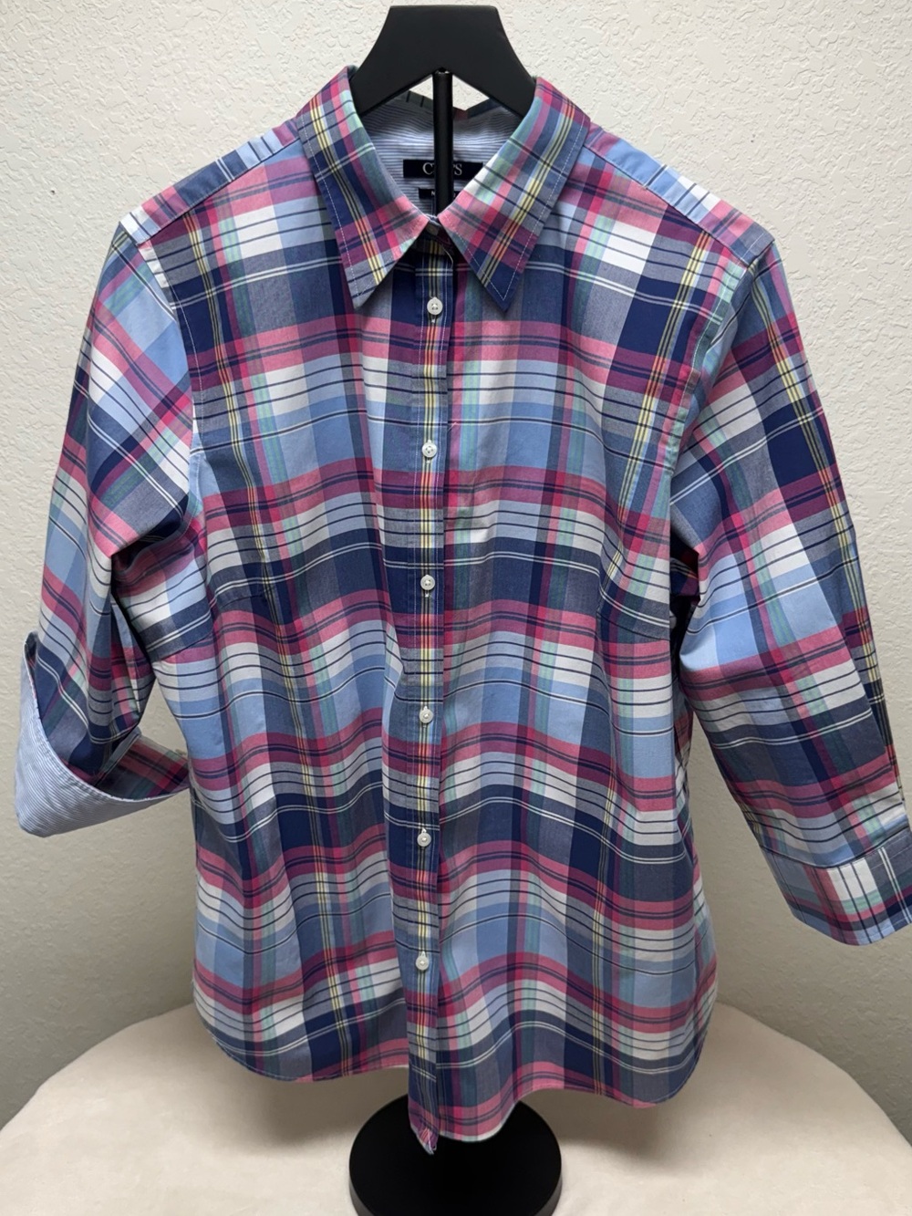 Chaps Plaid Button-Down Shirt in Blue & Pink